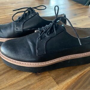 Zara Black Leather Lace-Up plateform shoes size 39